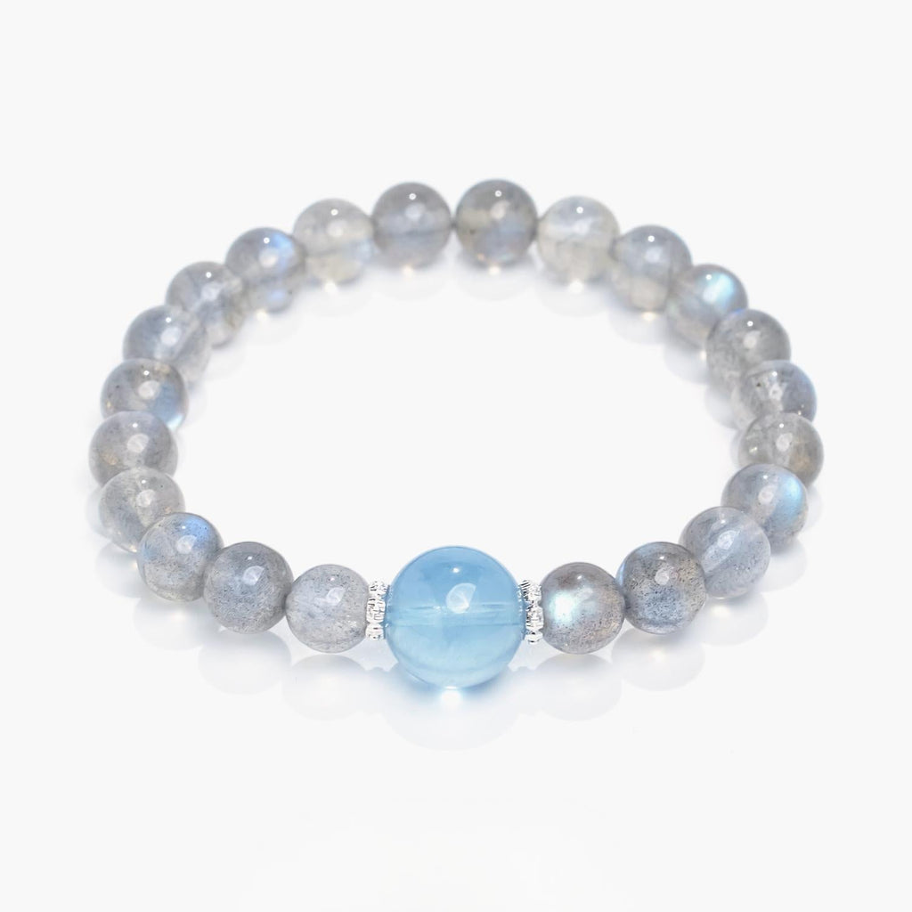 Blue-Grey Moonstone & Aquamarine Bracelet （6mm）