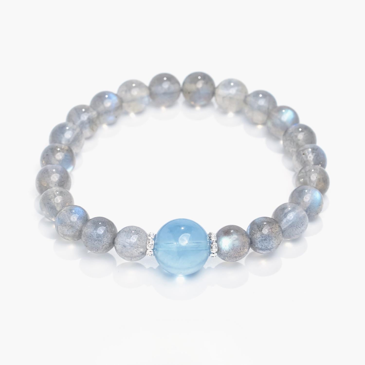 Blue-Grey Moonstone & Aquamarine Bracelet （6mm）