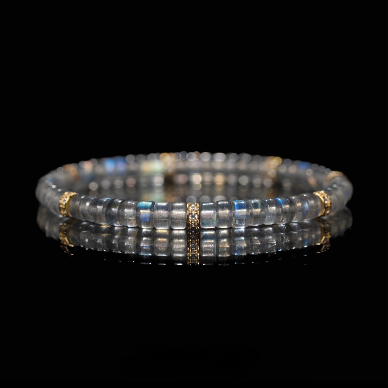 High-Polish Gray Moonstone Bracelet – Barrel Beads (5mm)