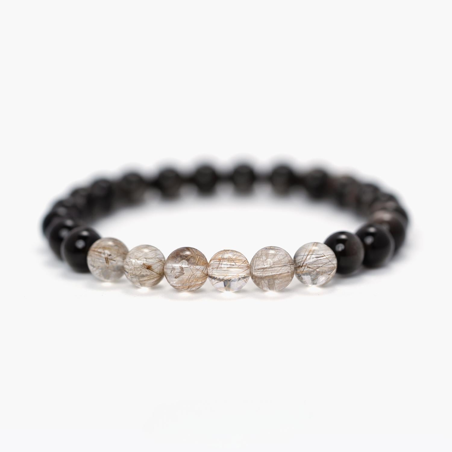 Silver Rutile × Obsidian Balance Bracelet (8 mm)