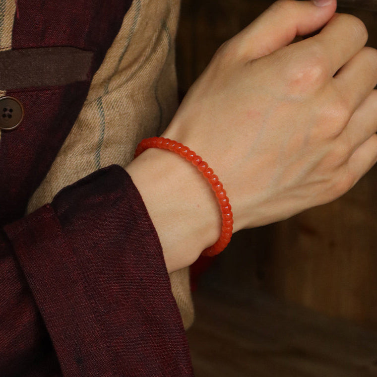 Crimson Blossom Agate Bracelet (5.5 mm)