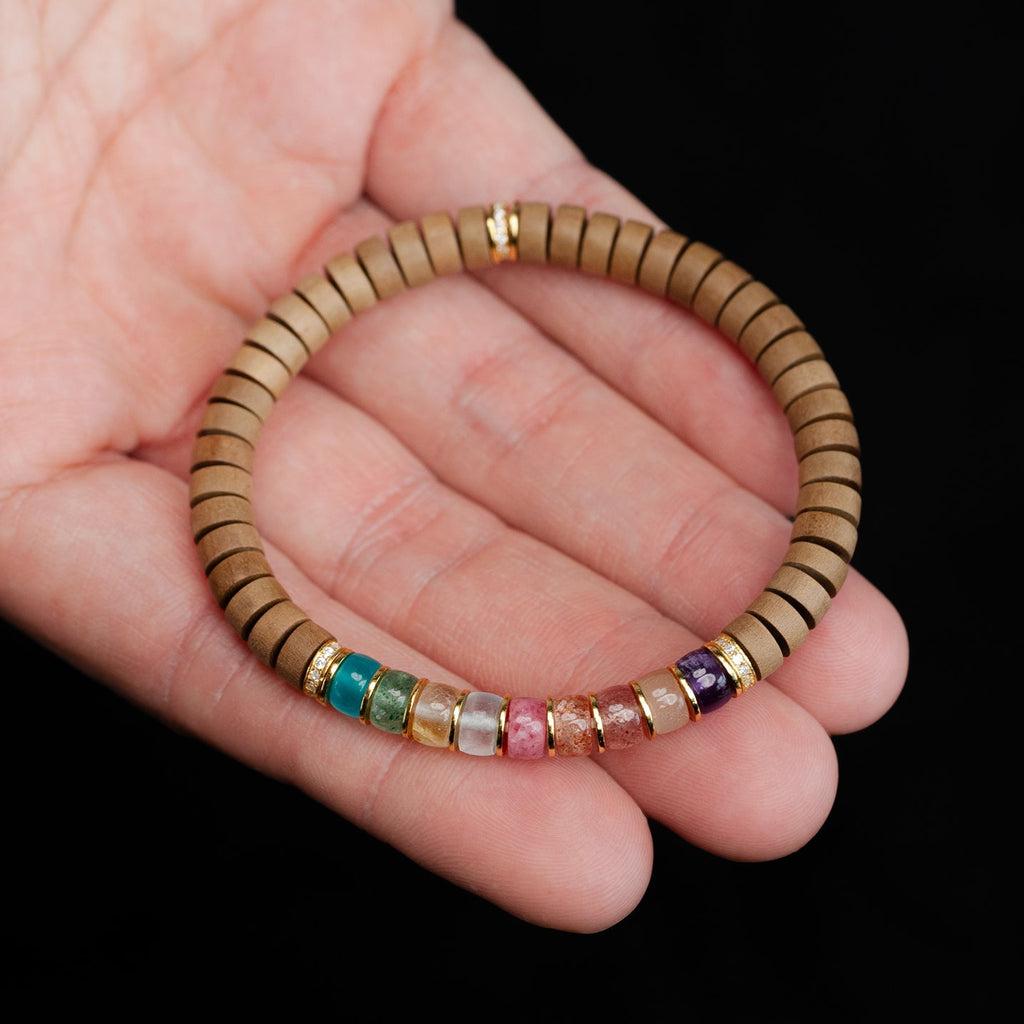 Rainbow Prism Sandalwood Disc Bracelet (6 mm)