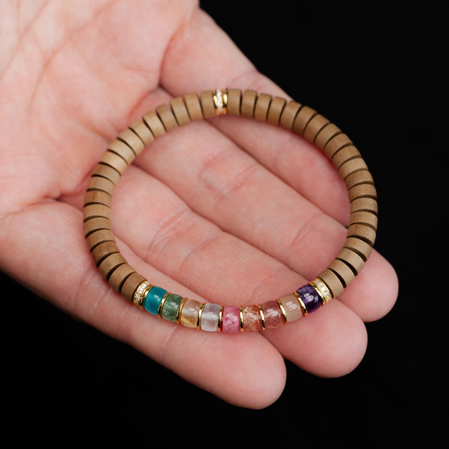Rainbow Prism Sandalwood Disc Bracelet (6 mm)