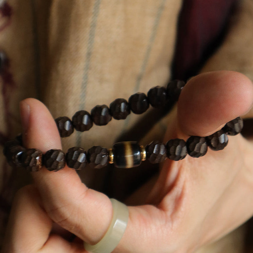 Heaven’s Return – Carved Coconut Shell Beads with Blade-Cut Edges Bracelet