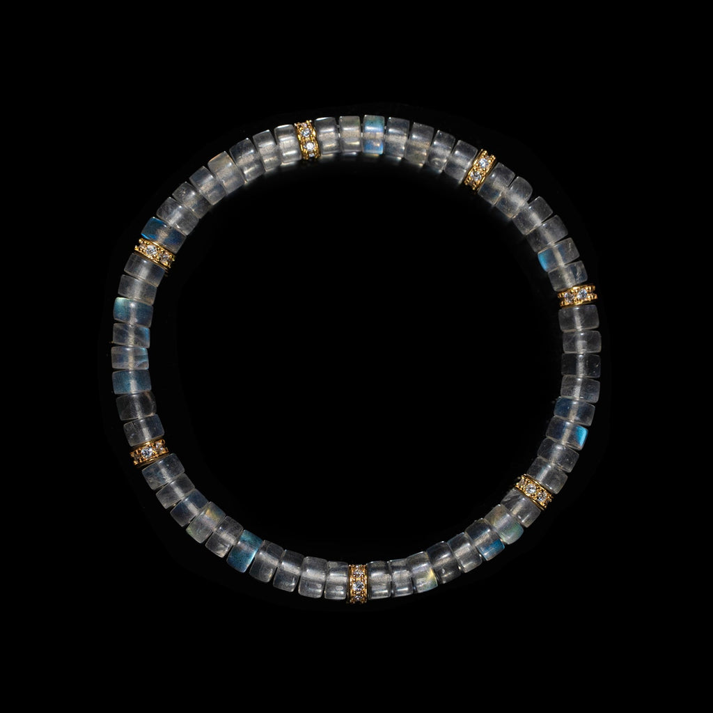 High-Polish Gray Moonstone Bracelet – Barrel Beads (5mm)