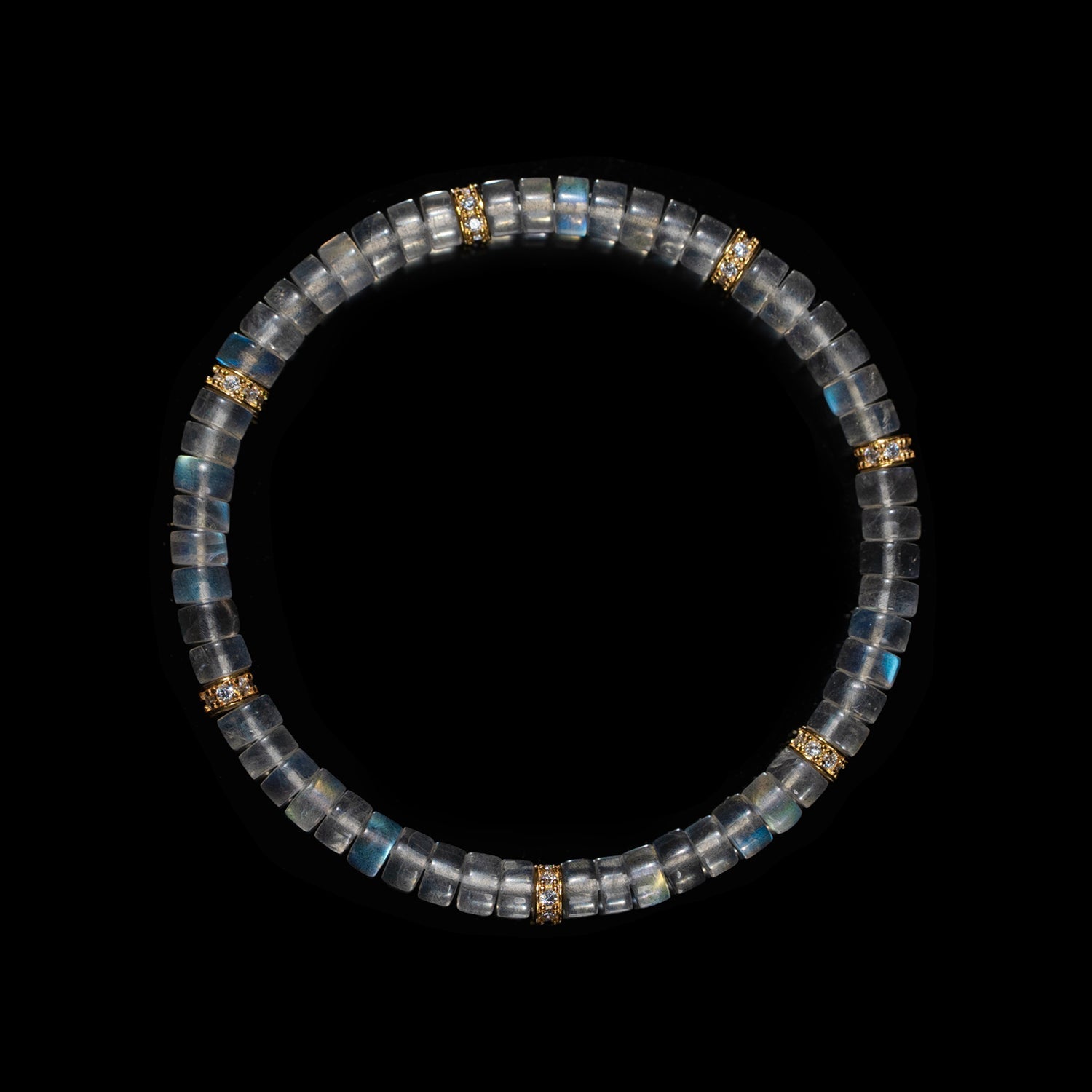 High-Polish Gray Moonstone Bracelet – Barrel Beads (5mm)