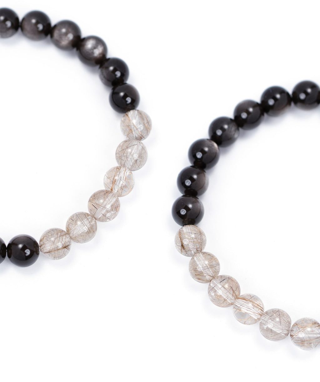 Silver Rutile × Obsidian Balance Bracelet (8 mm)