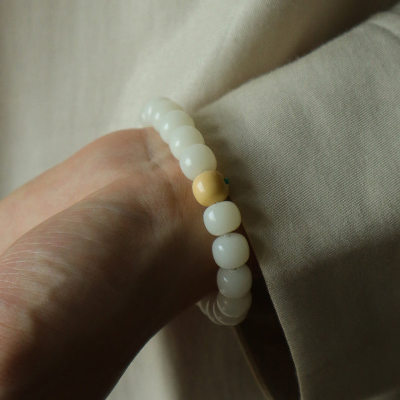 Jade Whisper – Root Bead Bracelet with Turquoise Accent