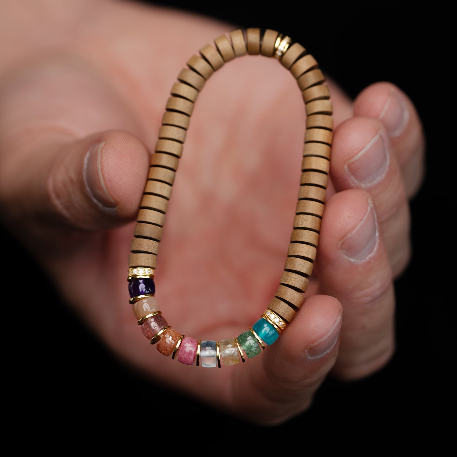 Rainbow Prism Sandalwood Disc Bracelet (6 mm)