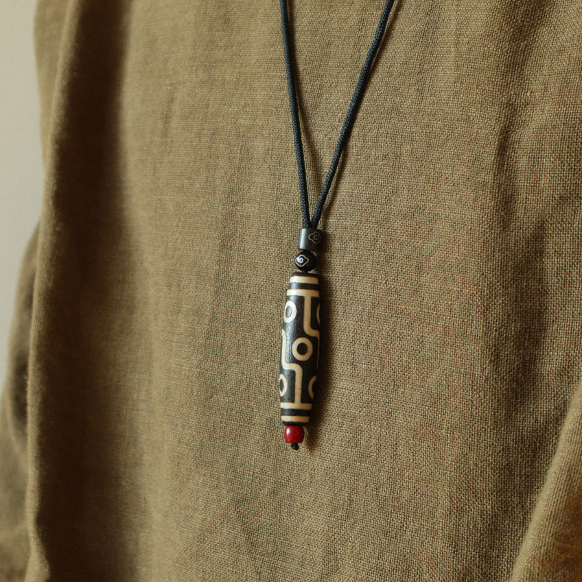 Nine-Eyed Dzi Amulet Necklace