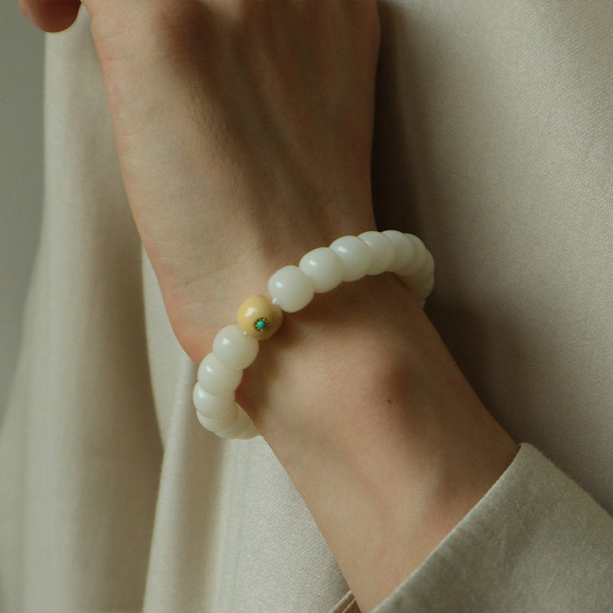Jade Whisper – Root Bead Bracelet with Turquoise Accent