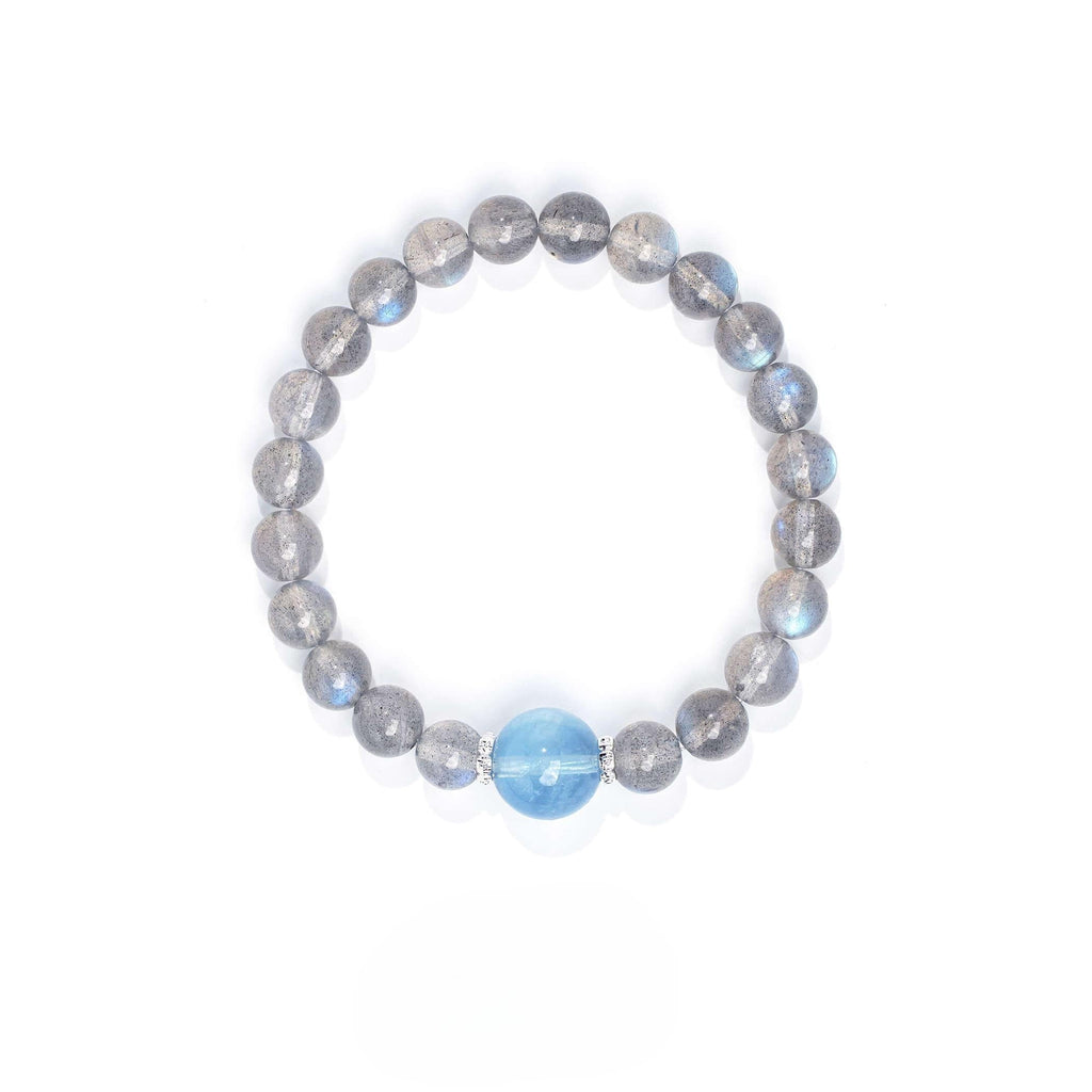 Blue-Grey Moonstone & Aquamarine Bracelet （6mm）