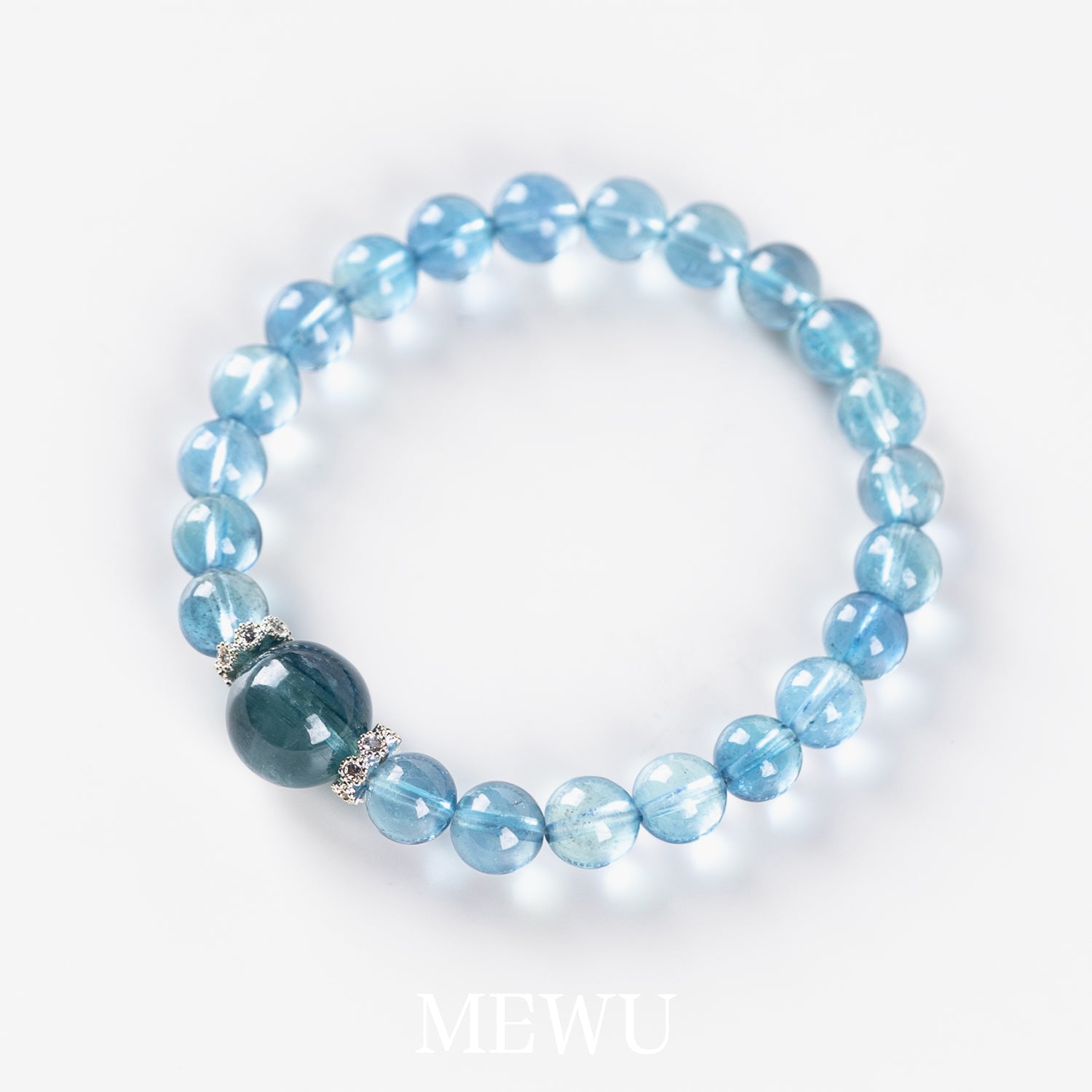 Ocean Blue Shield Bracelet – Aquamarine & Obsidian (7mm)