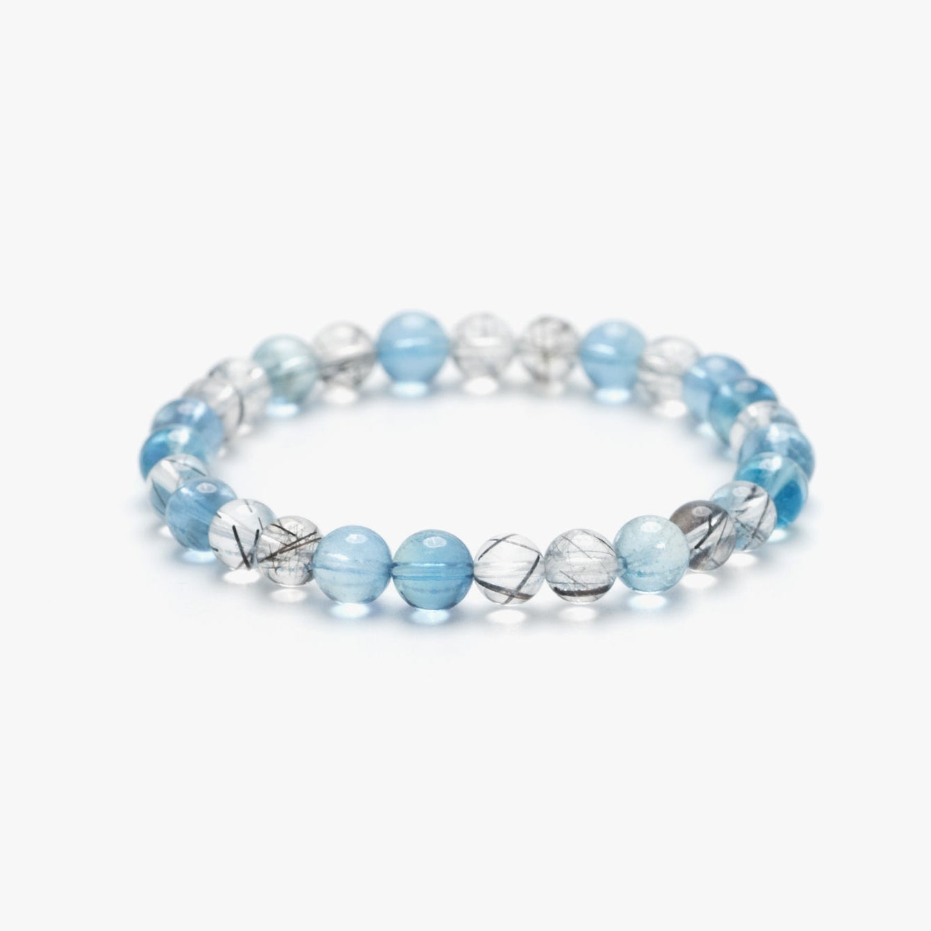 Ocean Calm Aquamarine & Black Rutile Quartz Bracelet – (6mm)