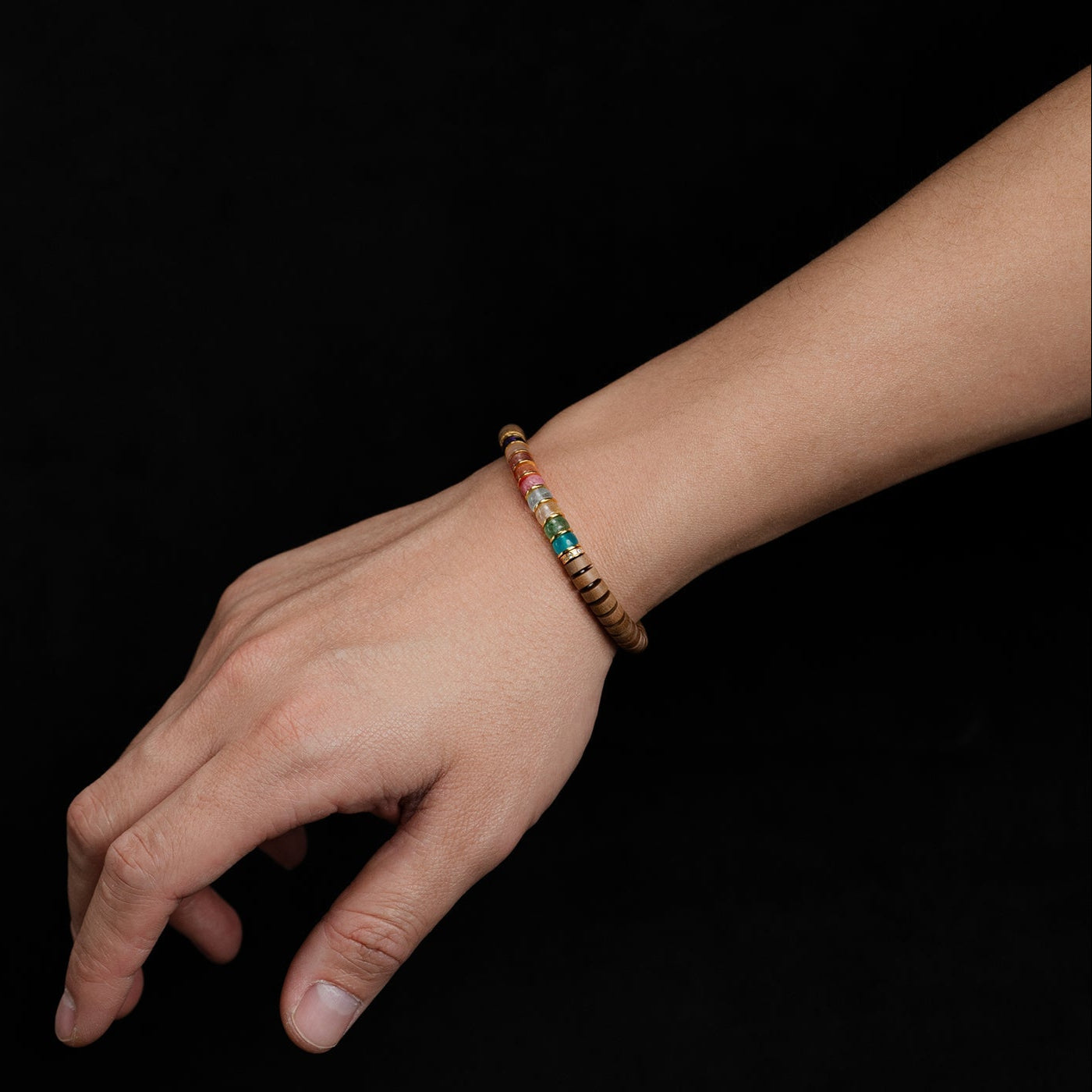 Rainbow Prism Sandalwood Disc Bracelet (6 mm)