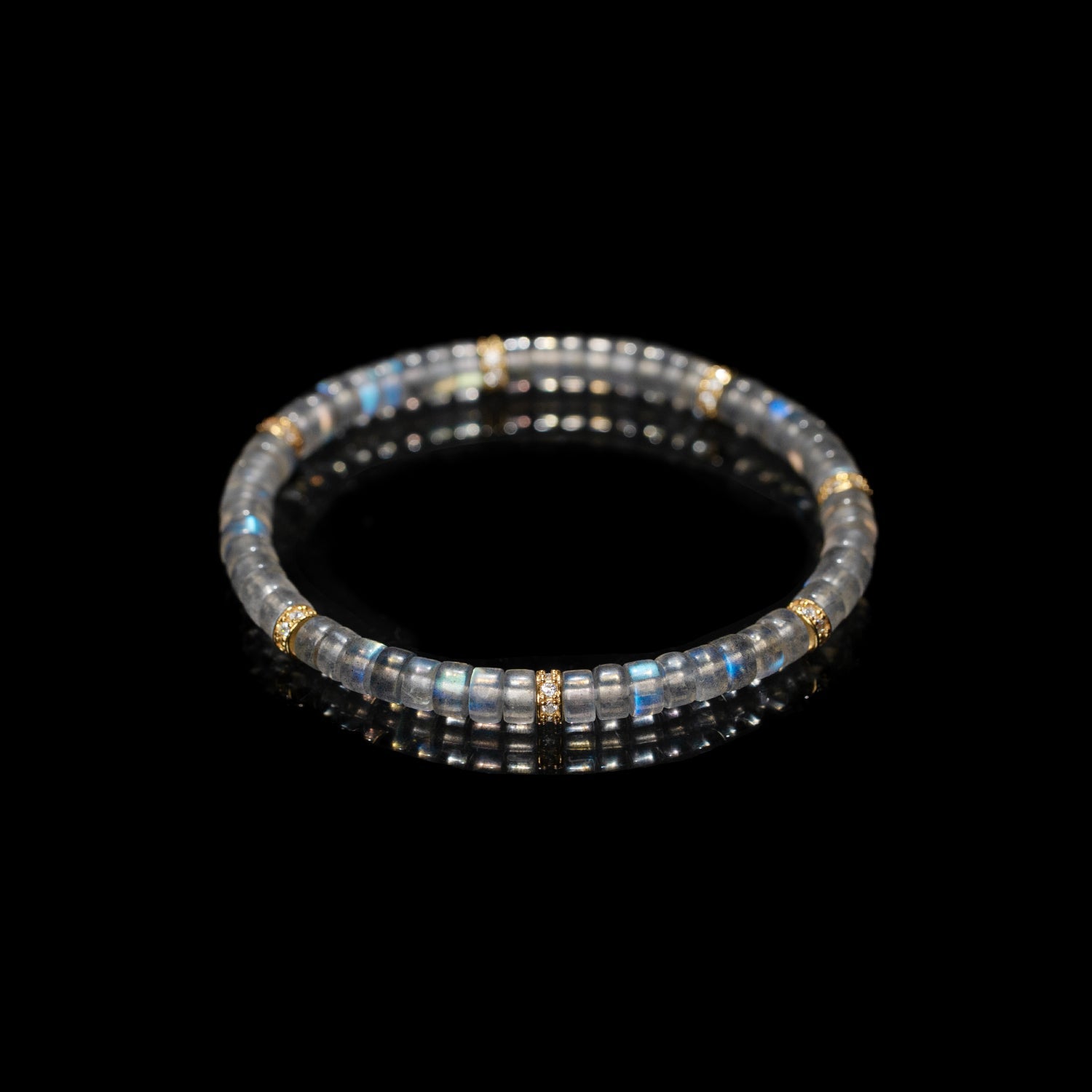High-Polish Gray Moonstone Bracelet – Barrel Beads (5mm)
