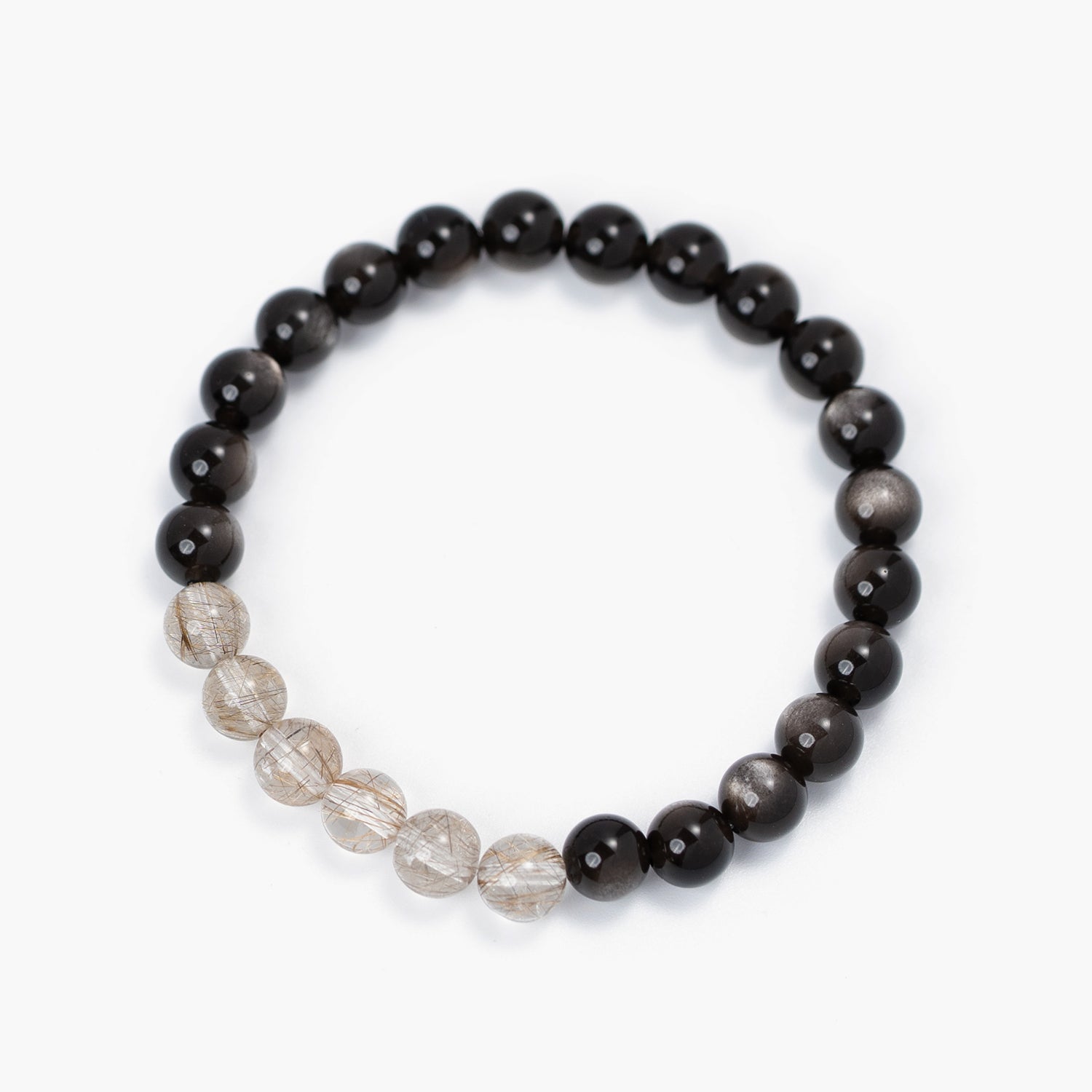 Silver Rutile × Obsidian Balance Bracelet (8 mm)