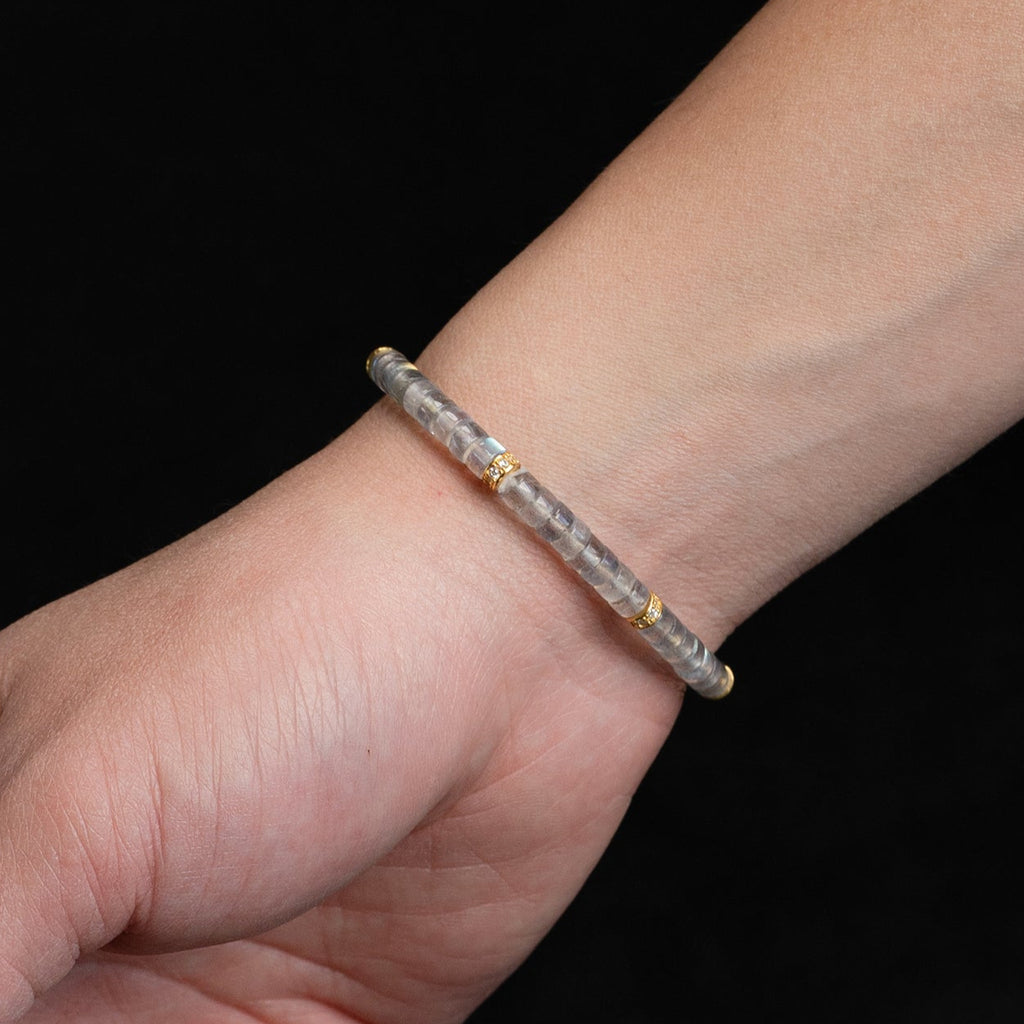High-Polish Gray Moonstone Bracelet – Barrel Beads (5mm)