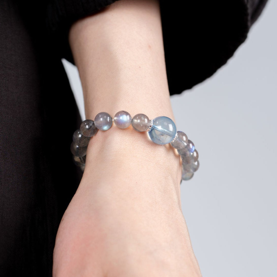 Blue-Grey Moonstone & Aquamarine Bracelet （6mm）