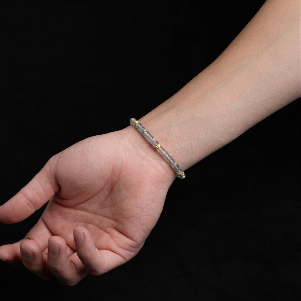 High-Polish Gray Moonstone Bracelet – Barrel Beads (5mm)