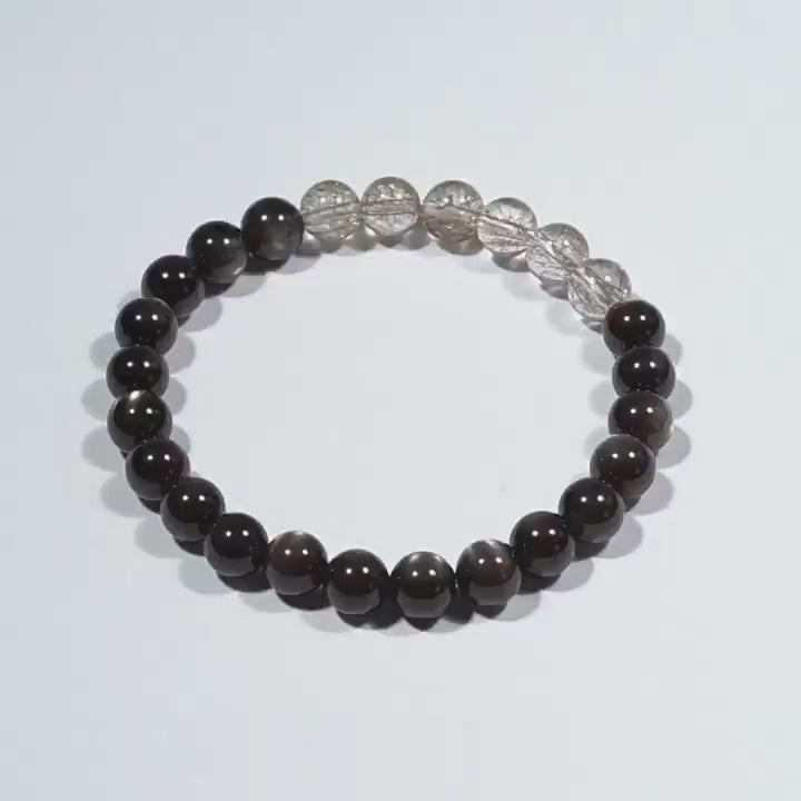 Silver Rutile × Obsidian Balance Bracelet (8 mm)