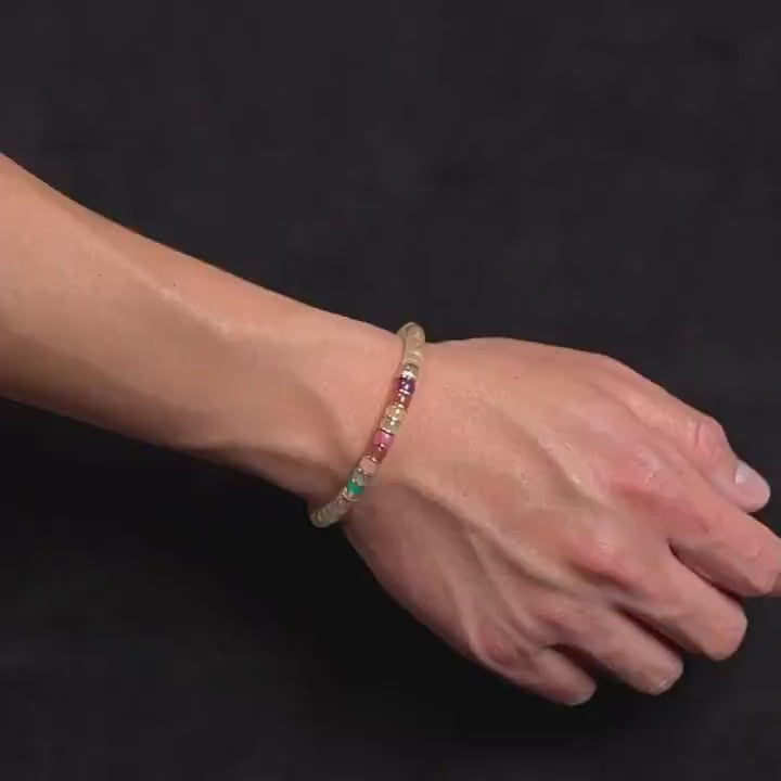 Golden‑Ray Chakra Balance Bracelet – 6 mm Rutilated Quartz & Rainbow Gems