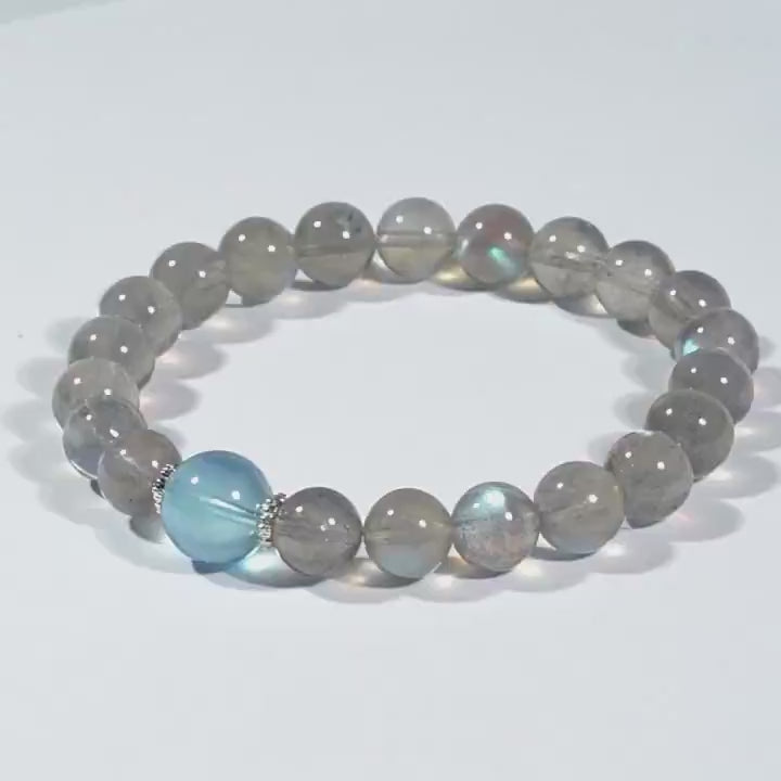 Blue-Grey Moonstone & Aquamarine Bracelet （6mm）